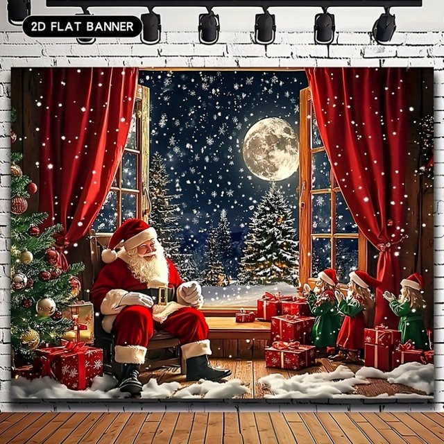 VIKAMA Weihnachtsmann Schneeszene Wandteppich zur Weihnachtsdekoration für dein Wohnzimmer - Bild 1