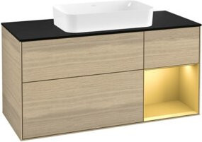 V&B Finion Waschtischunterschrank in Beige mit LED-Beleuchtung und Regalfach, Wandmontage, Breite: 120 cm - Bild 1