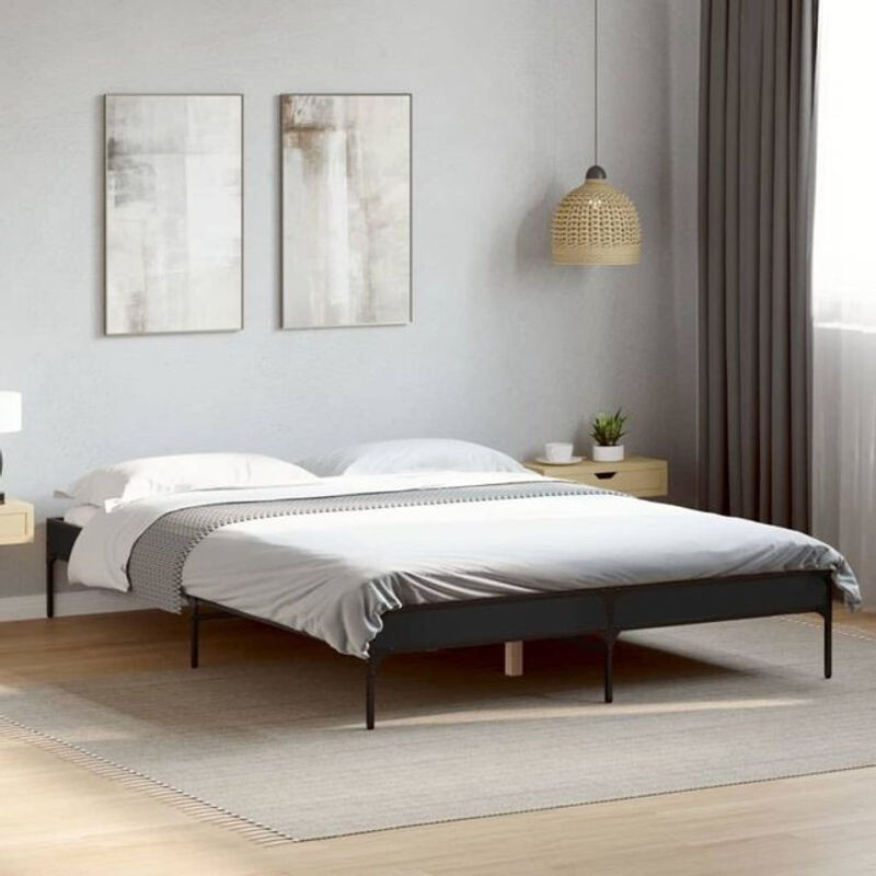 Vidaxl Bettgestell Modern in Schwarz aus Holzwerkstoff und Metall B/T/H: 120 x 190 cm - Bild 1