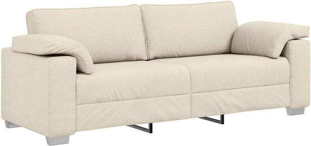 vidaXL Sofa Beige aus Leinenmischgewebe mit Armlehnen, B/T/H: 219 x 80 x 82 cm - Bild 1