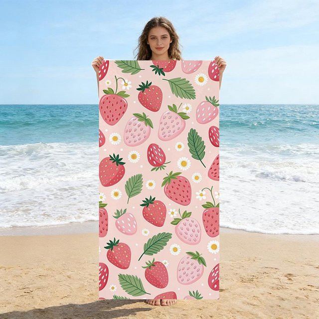 JMG Household Supplies Erdbeer Strandtuch Pink, schnelltrocknendes Handtuch für Strand, Yoga und Sport, B/H: 40 x 60 cm - Bild 1