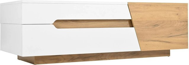 okwish Ausziehbarer Couchtisch mit Schubladen in Natur und Weiß, moderner Wohnzimmertisch, B/T/H: 120 x 50 x 41 cm - Bild 1