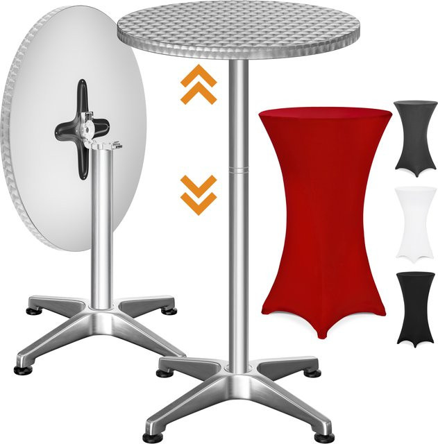Casaria Stehtisch aus Aluminium in Silber mit roter Husse, B/T: 115 x 60 cm, Husse Ø: 60 cm - Bild 1