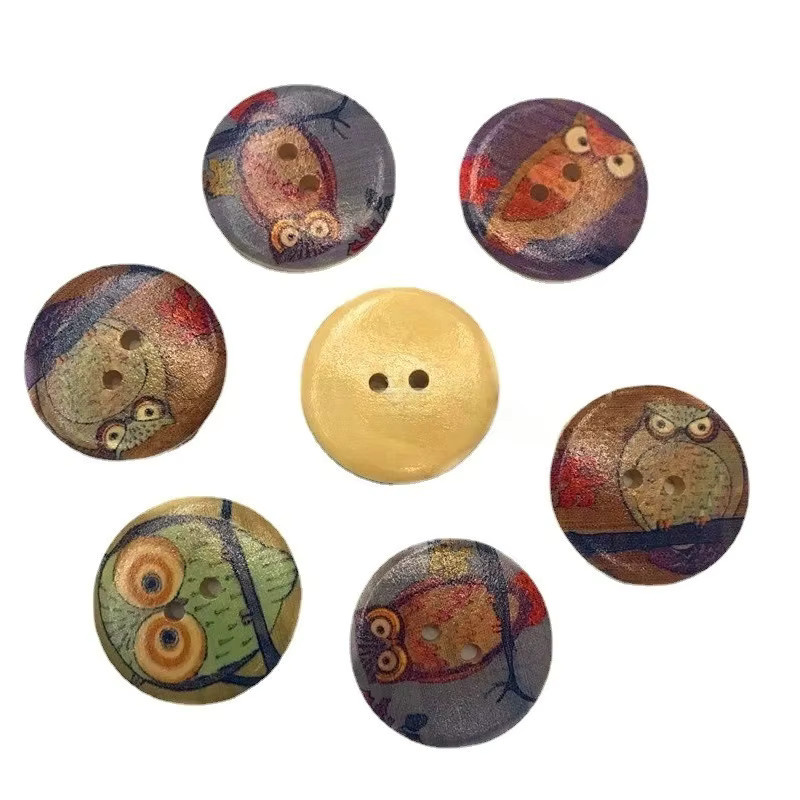 100 Stück hölzerne Eulenknöpfe in Mehrfarben, runde Tierknöpfe mit zwei Löchern für DIY-Projekte und Scrapbooking, Durchmesser: 15 mm - Bild 2