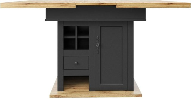 Merax Esstisch aus MDF und Metall in Braun, ausziehbar mit Weinregal und Schubladen, B/T/H: 110 x 140 x 80 cm - Bild 1