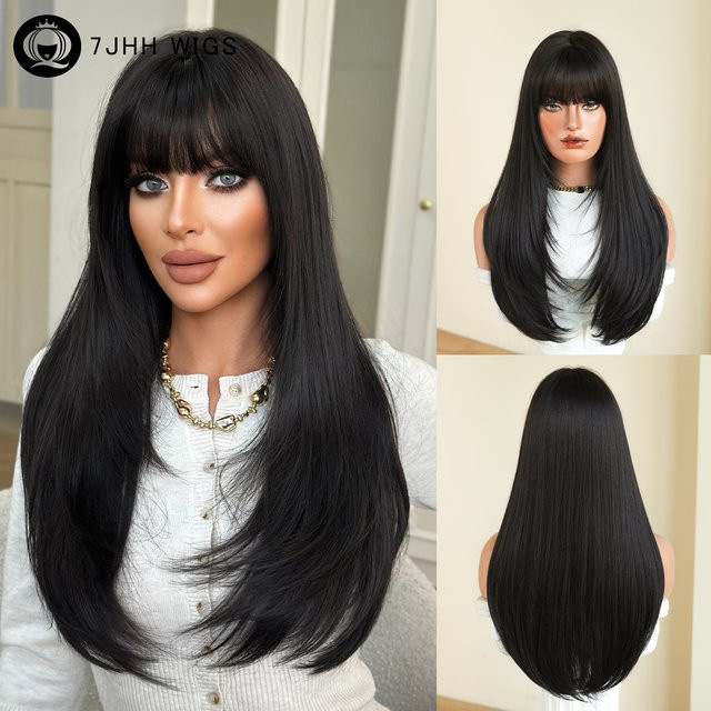 7JHH WIGS Perücke, schwarz, lang, glatt, Damen - Bild 1
