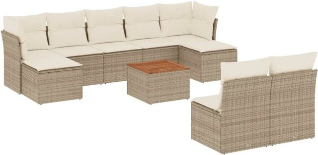 vidaXL 10-tlg. Garten-Sofagarnitur aus Polyrattan in Beige mit Kissen und Couchtisch für Terrasse und Garten - Bild 1