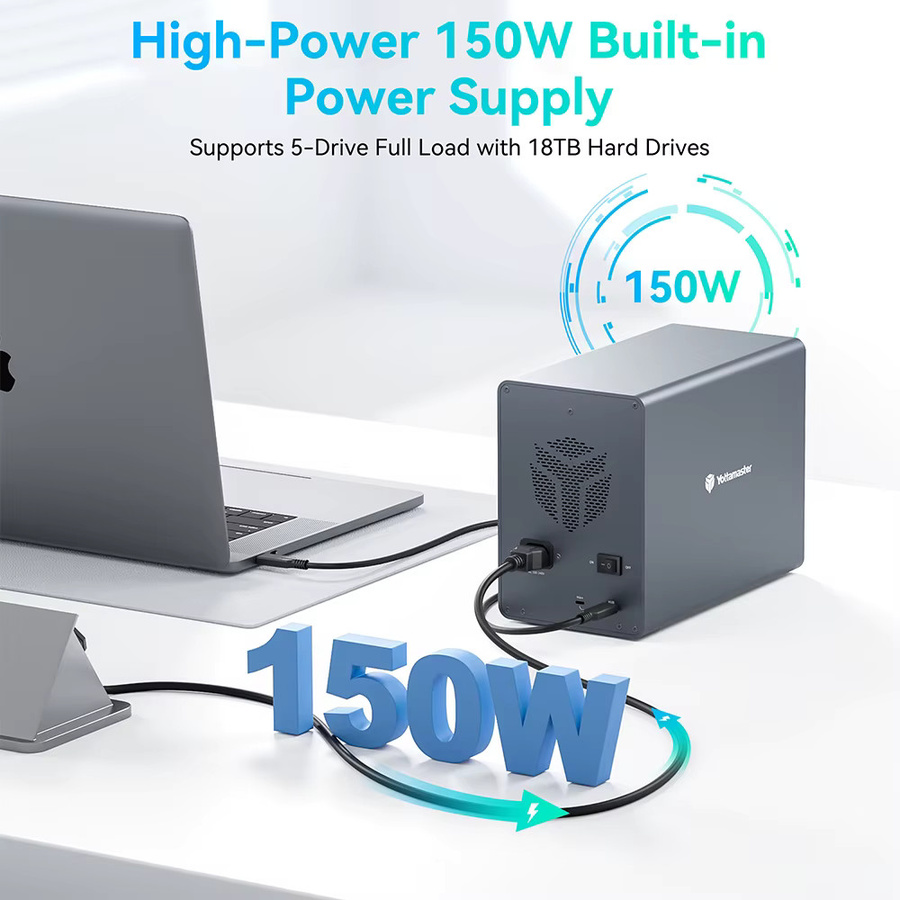 Yottamaster 5-Bay RAID externes Festplattengehäuse für 2,5 Zoll und 3,5 Zoll SATA HDD und SSD mit 150 W Leistung und Lüfter - Bild 3
