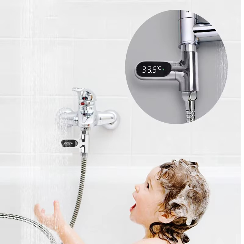 Selbstversorgendes Wasserduschthermometer mit LED-Anzeige für den Haushalt und Babypflege, Messbereich 5–85 ℃, Silber - Bild 2