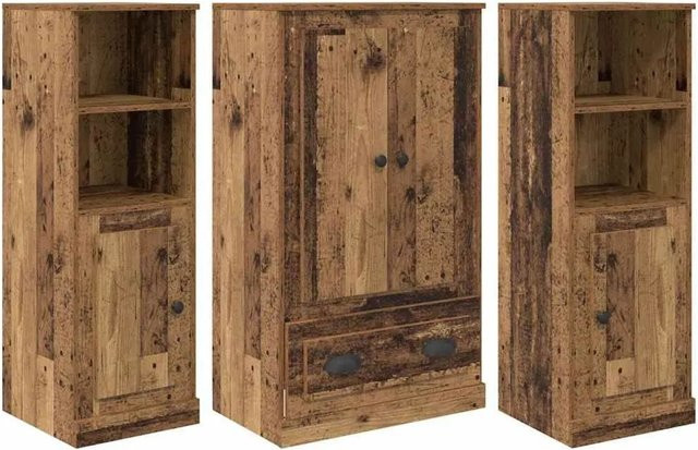 vidaXL Highboard 3-teilig aus Altholz in Braun mit Schubladen und Türen, B/T/H: 132,0 x 35,5 x 103,5 cm - Bild 1
