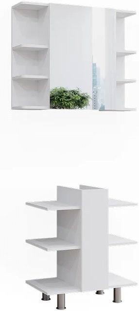 Vicco Badmöbel-Set Fynn Weiß aus 2 Teilen bestehend aus Waschbeckenunterschrank und Badspiegelschrank - Bild 2