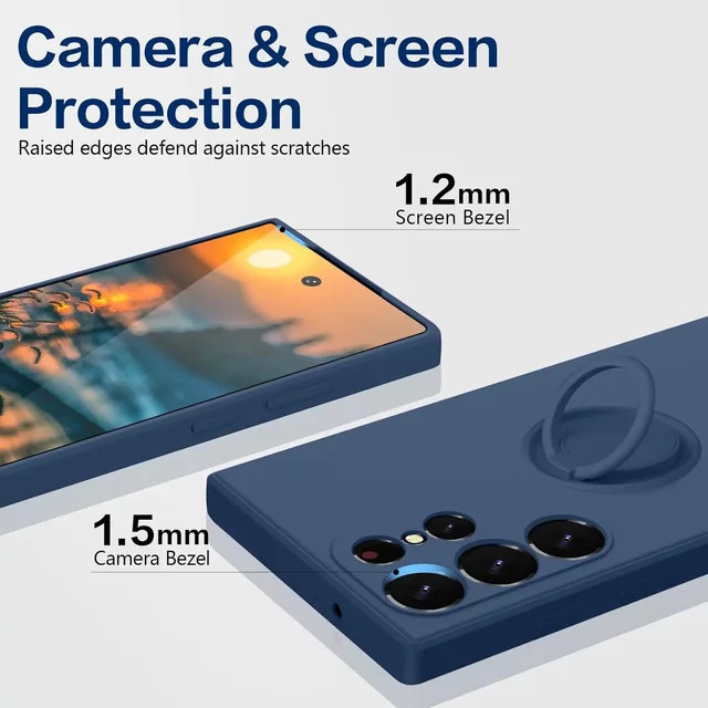 Stoßfeste Silikon Schutzhülle mit 360 Grad drehbarem Fingerring für Samsung Galaxy S23 Ultra und S24 Ultra in Rot oder Blau - Bild 1