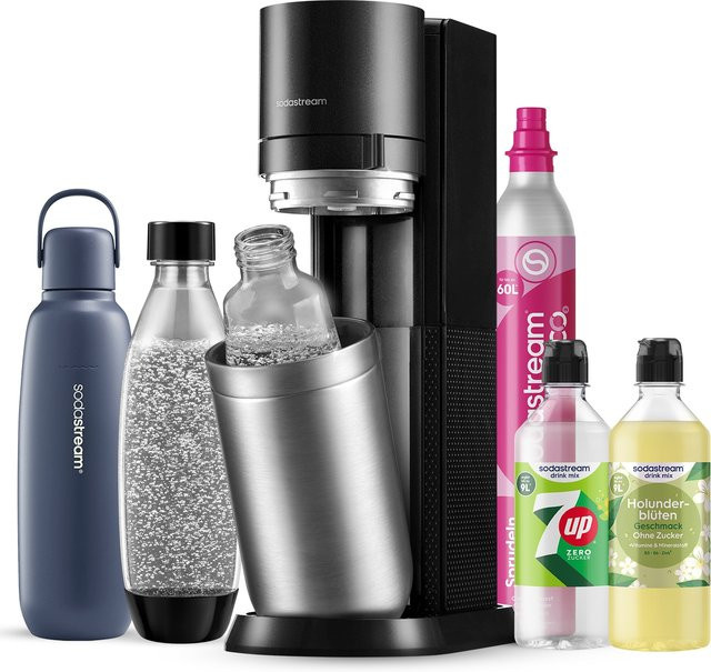 SodaStream DUO Titan Wassersprudler Bundle in Storm Grey inklusive Sirup und Flaschen für Glas und PET - Bild 1