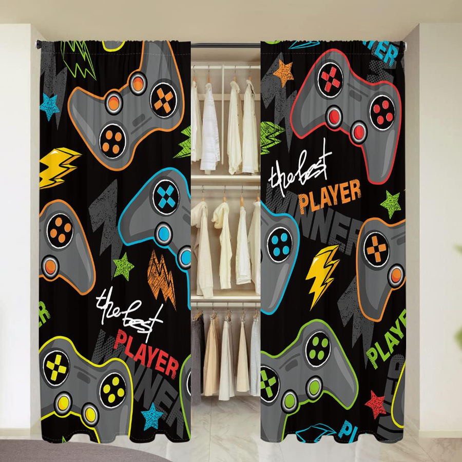 2er-Set Vorhang mit Spielcontroller- und Buchstabenmuster, halbtransparent, Mehrfarbig, B: 150 cm, H: 166 cm - Bild 5