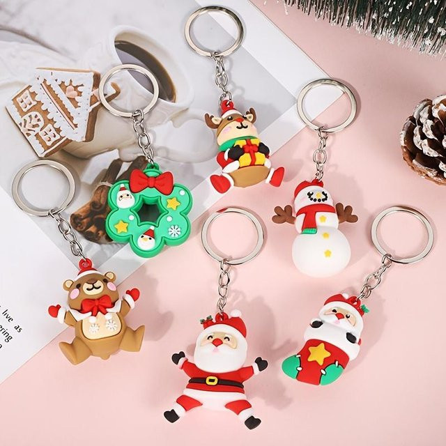 Schlüsselanhänger Weihnachtsmann, Schneemann, grau, 6 Stück, Unisex - Bild 1