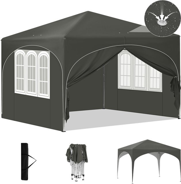 Eugad Pavillon-Zelt Grau mit 4 Seitenwänden und Tragetasche, B/T: 300 x 300 cm, Höhe: 260 cm - Bild 1