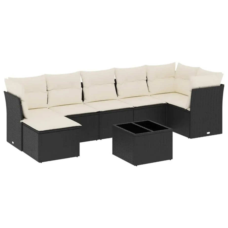 vidaXL 8-teilige Garten-Sofagarnitur aus Poly-Rattan in Schwarz mit Kissen und pulverbeschichtetem Stahlgestell - Bild 2