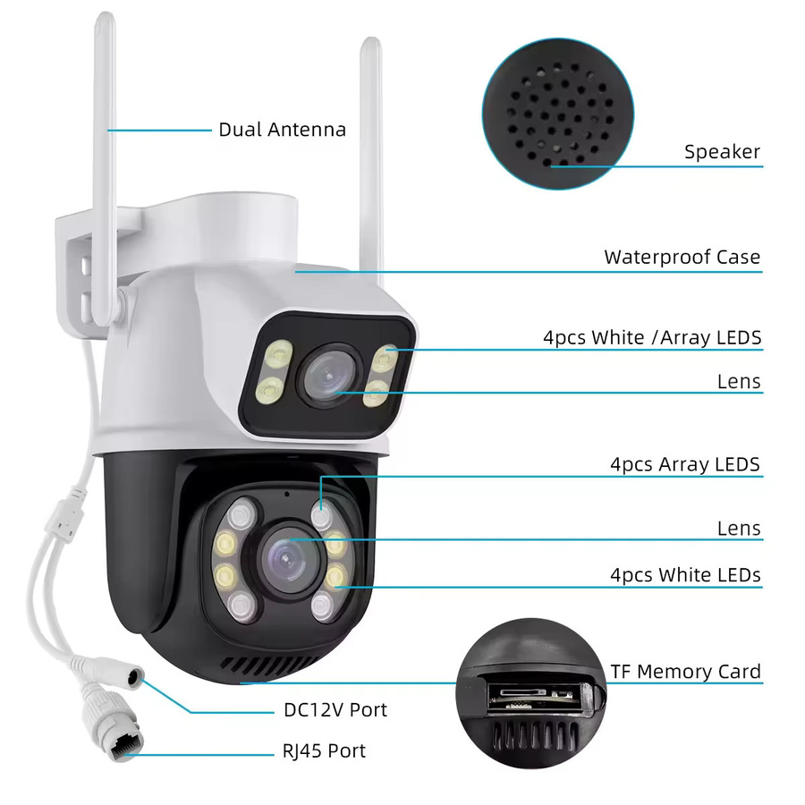 Hiseeu 4K 8MP PTZ WLAN IP-Kamera mit Doppellinse, 5-fach Zoom und farbiger Nachtsicht, kabellose CCTV-Überwachungskamera in Weiß - Bild 6