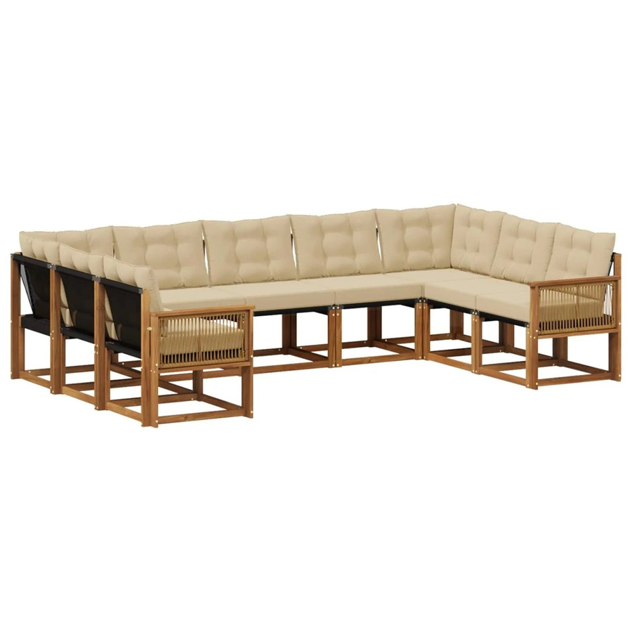 vidaXL Outdoor-Sofagarnitur L-Form aus Akazien-Massivholz mit 9 Kissen in Natur und Beige - Bild 2