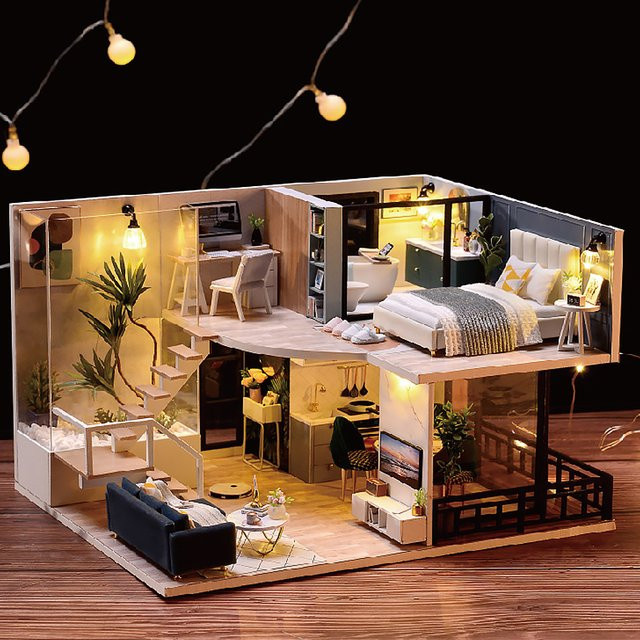 zuuton Holz Miniatur Puppenhaus DIY Duplex Wohnung 3D Puzzle Puppenhaus - Bild 1