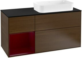 V&B Waschtischunterschrank Finion in Walnuss Venato mit Regal links, Breite: 120 cm, Tiefe: 50,1 cm, Höhe: 50,1 cm - Bild 1