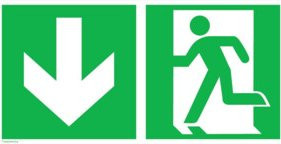 SafetyMarking Fluchtwegschild Notausgang links mit Pfeil abwärts aus Aluminium in Grün B: 40 cm, H: 20 cm - Bild 1