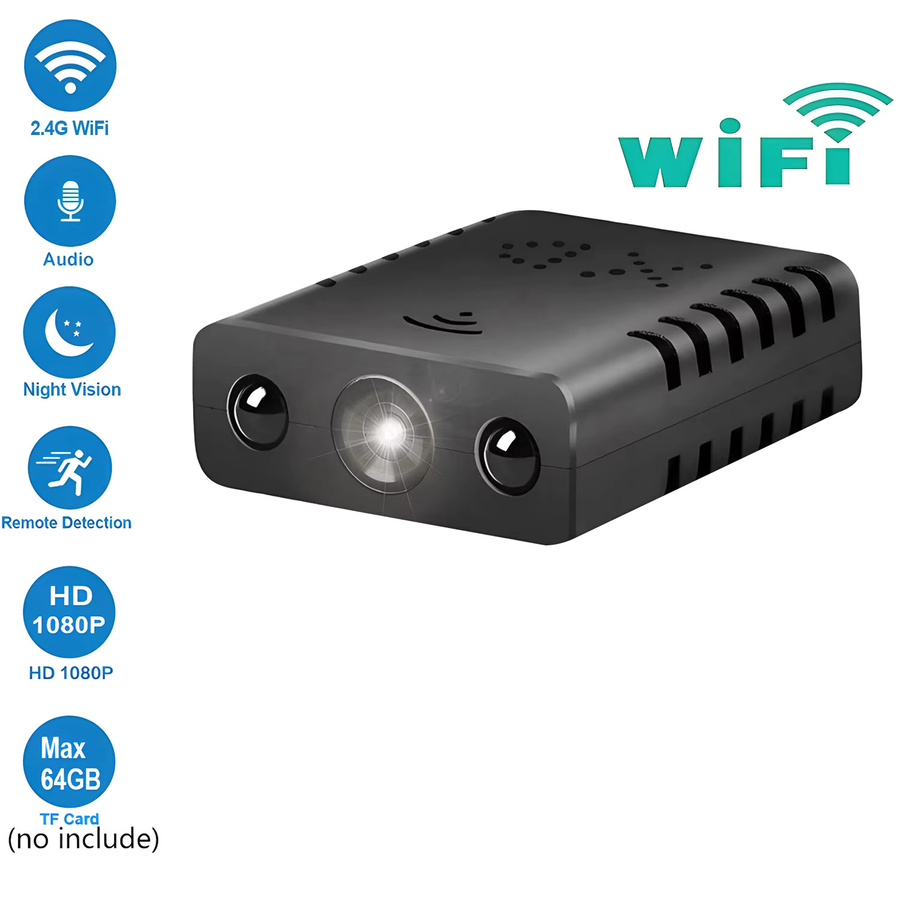 Mini Smart Home Sicherheitskamera XD mit 1080P HD Auflösung, drahtlos WiFi IP Kamera mit Echtzeit-Video und Audio via App, Schwarz - Bild 2