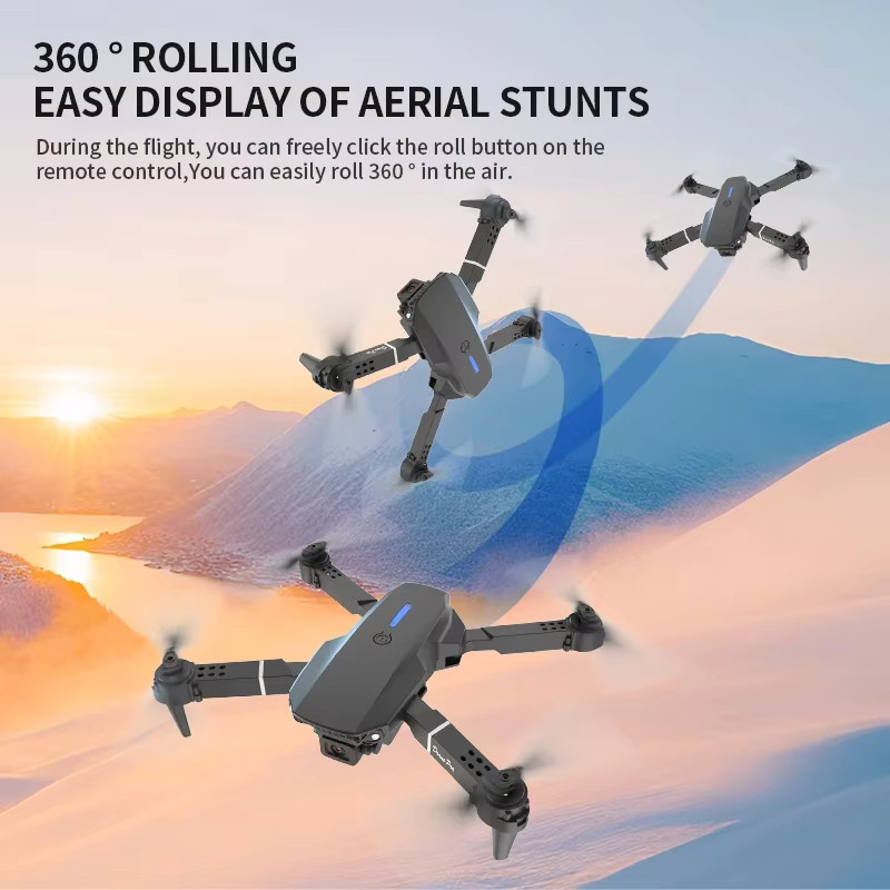 Professionelle E88 RC Drohne mit 8K HD Weitwinkel Kamera, WiFi FPV, faltbarer Quadrocopter mit Höhenhaltung in Schwarz - Bild 5