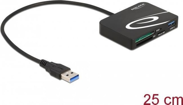 Delock Kartenleser für SD, microSD und XQD 2.0 mit USB 3.2 Gen 1 und USB-C sowie USB-A Anschluss in Schwarz (91756) - Bild 1
