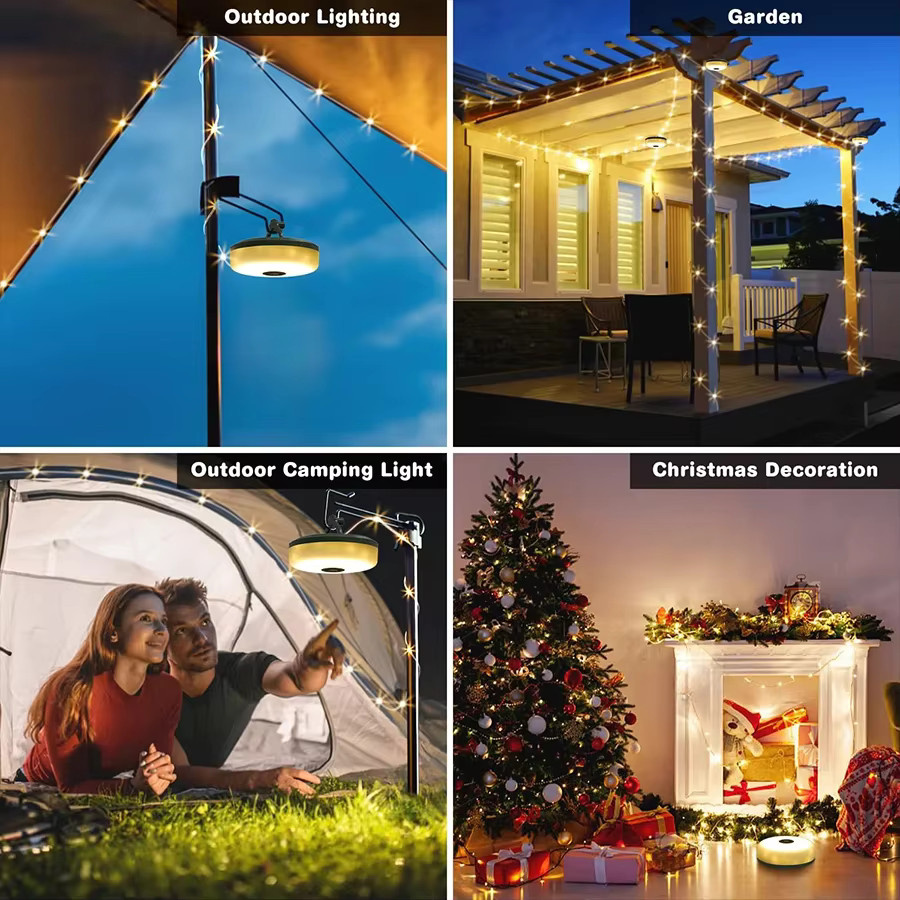 Globvat Wiederaufladbare LED Camping Lichterkette mit Haken, 10m weiße Outdoor LED Lichterkette für Zelt und Urlaub - Bild 4