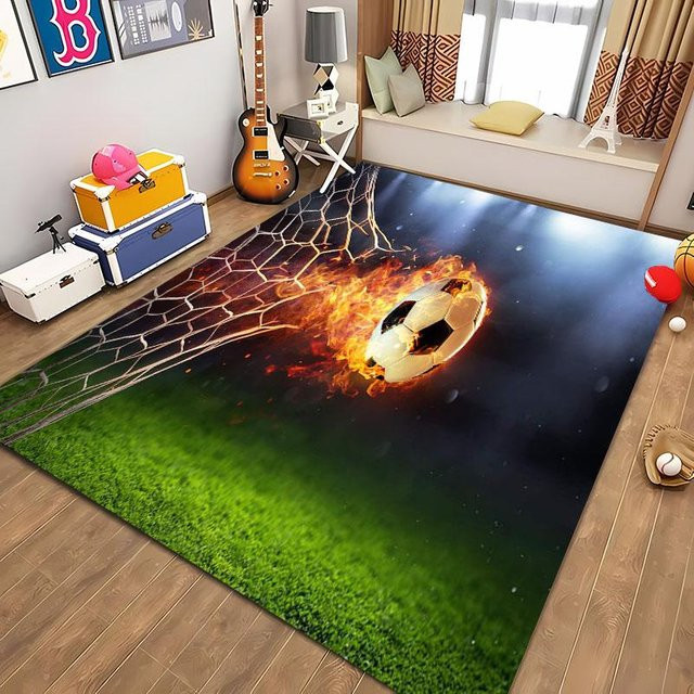 Karpetti Fußball Teppich mit Cartoon-Motiv für Kinderzimmer und Wohnzimmer, B/B: 80 x 140 cm, Mehrfarbig - Bild 1