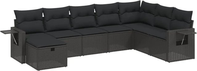 vidaXL 8-tlg Garten-Sofagarnitur in L-Form mit Ottoman und Kissen, Schwarz, Poly-Rattan und Metallrahmen - Bild 1