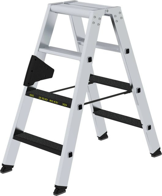 PROREGAL Stufen-Stehleiter Clip-Step R13 beidseitig begehbar, Farbe: Silber, Tragkraft: 250 kg, 2 x 4 Stufen - Bild 1
