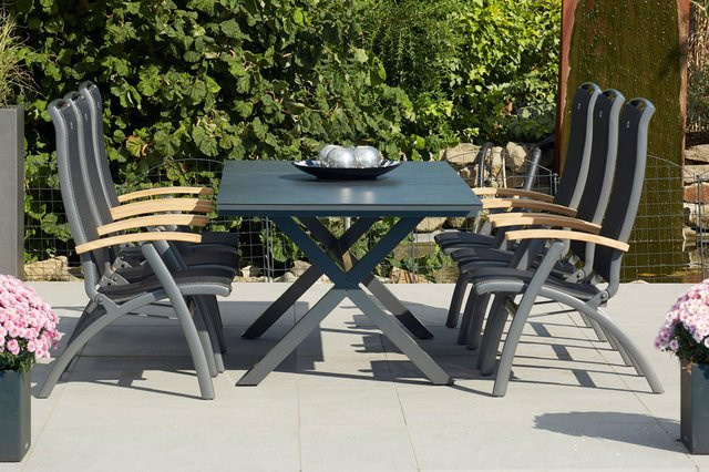 Hartman Xanadu Da Vinci Garten-Essgruppe in xerix/natur aus Aluminium, Teakholz und Glaskeramik mit 6 Klappstühlen, Tisch B: 220 cm, T: 100 cm - Bild 1