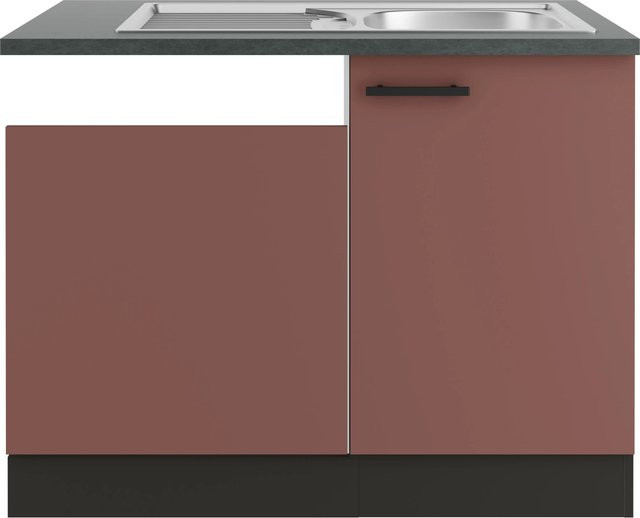 OPTIFIT Nizza407 Küchen-Spülenschrank-Set in Rostrot und Anthrazit mit Edelstahl-Elementen - Bild 1