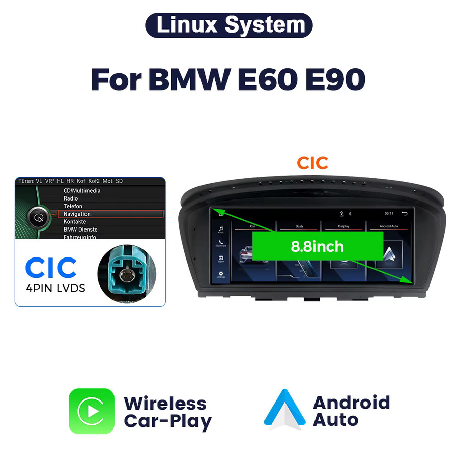MEKEDE Linux Android Autoradio mit Wireless CarPlay für BMW 3er/5er Serie E90 E91 E92 E93 E60 E61 E63 CCC CIC Multimedia Navigationssystem in Schwarz mit GPS, 4G LTE und Dual Bluetooth - Bild 9