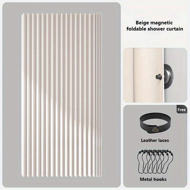 Wasserdichter magnetischer Duschvorhang aus Leinen-Optik von youjilao in Beige, B: 150 cm, H: 200 cm - Bild 1