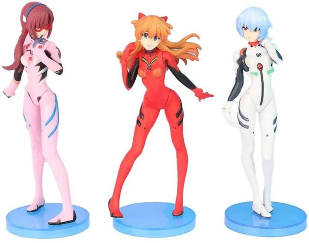 3er-Set Neon Genesis Evangelion Anime Figuren von Fashnics mit Eva Ayanami Rei, Asuka Langley Soryu und Makinami aus PVC in Multicolor - Bild 1