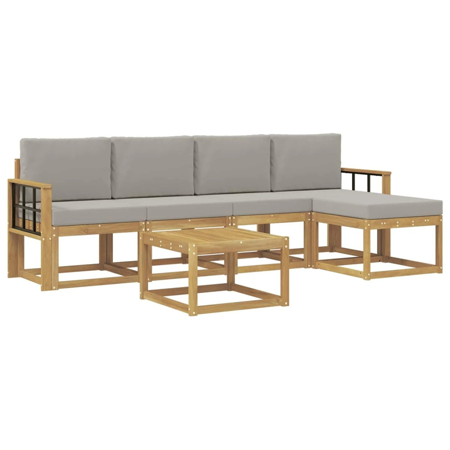 vidaXL Outdoor-Sofagarnitur 6-teilig aus Akazienholz in Weiß-Hellgrau mit Polsterkissen, B/T/H: 59 x 59 x 37 cm - Bild 2