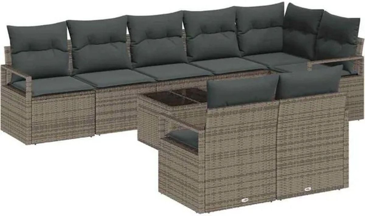 Vidaxl Garten-Sofa-Set aus Rattan mit 9-teiligen Polstern und integrierter Speicherbox in Hellgrau - Bild 1