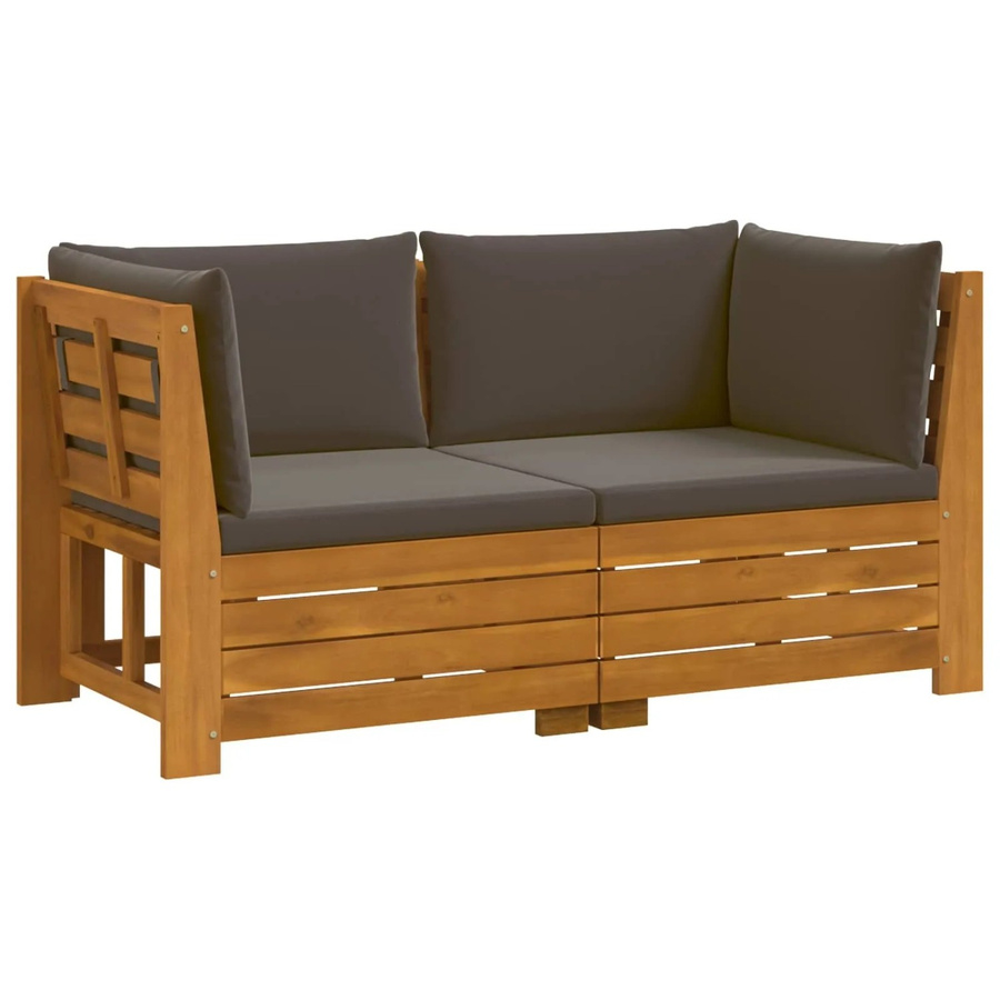 vidaXL Outdoor-Sofagarnitur aus Akazie Massivholz in Braun mit Kissen, 2er Set - Bild 2