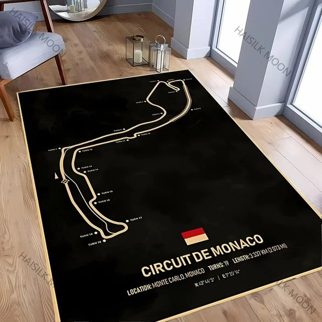 VIKAMA Teppichmatte mit Motorsport Rennstrecken-Design Bahrain Monaco Nürburgring in Schwarz, B: 120 cm, T: 80 cm - Bild 1