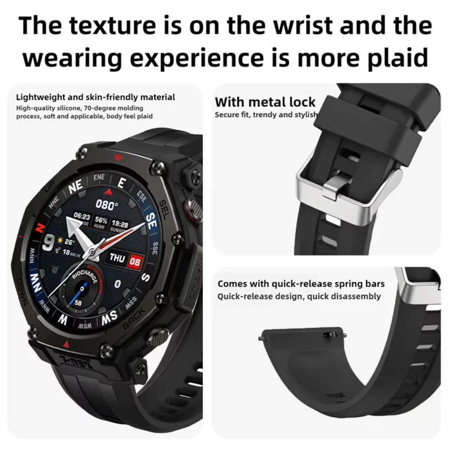 Amazfit Uhrenarmband Silikon, 22 mm, Schwarz, Unisex - Bild 3