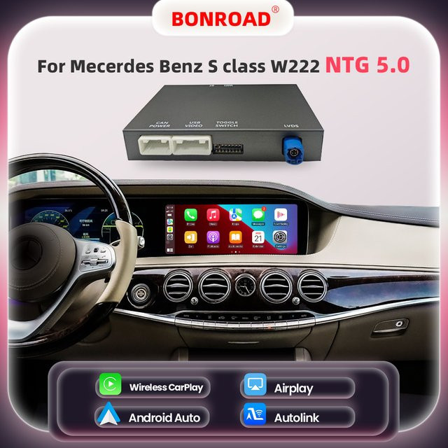 Bonroad Drahtloser CarPlay und Android Auto Adapter für Mercedes Benz S-Klasse W222 NTG 5,0 in Schwarz mit Bluetooth-Verbindung - Bild 1