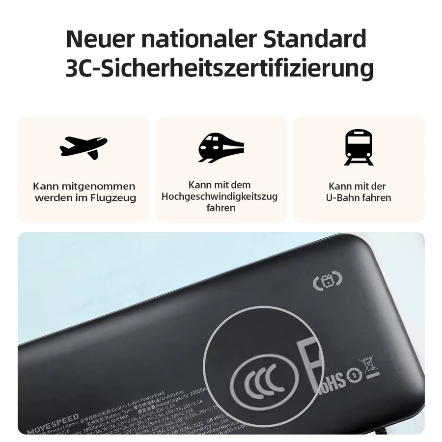 MOVESPEED P20 Powerbank 20000mAh mit PD 35W Schnellladefunktion und LFP-Akku in Schwarz - Bild 2