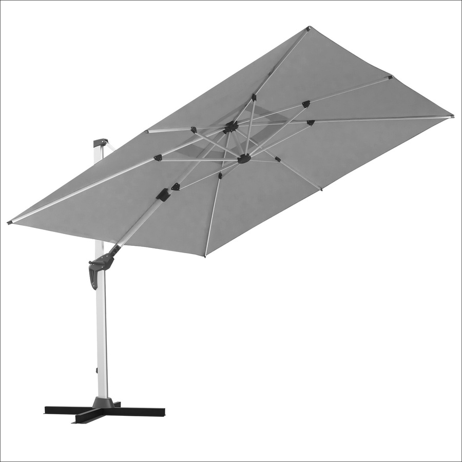 Anndora Alu Ampelschirm Silber Grau mit 360 Grad drehbarem Dach und UPF 50 Schutz sowie Metallkreuz ohne Gewichte - Bild 1