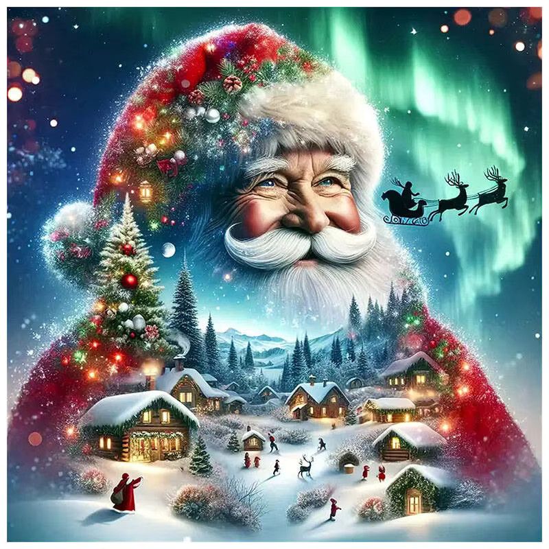 HUACAN 5D DIY Diamantmalerei Weihnachten Landschaft mit Weihnachtsmann, Multicolor, B/H: 20 x 20 cm - Bild 4