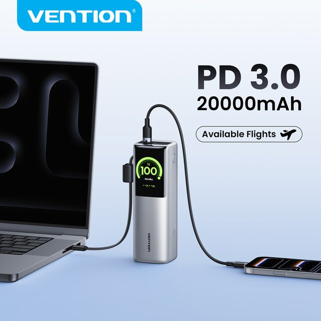 Vention Powerbank 20000mAh mit 165W PD Schnellladung in Grau für Laptop und MacBook - Bild 1