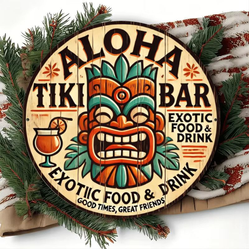 Potdemiel Aloha Tiki Bar Rundes Eisenschild mit hawaiianischem Motiv in Multicolor, Durchmesser: 20 cm - Bild 4