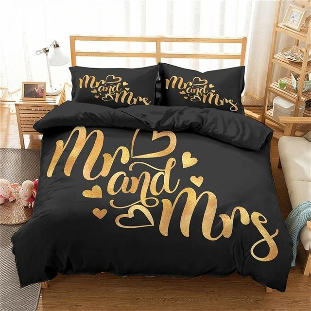 Bettwäscheset Your Warm Home mit Königin und König Motiv in Schwarz und Weiß, 2-teiliges Set aus Microfaser bestehend aus einem Bettbezug und Kissenbezügen, Breite: 70 cm, Länge: 133 cm - Bild 1